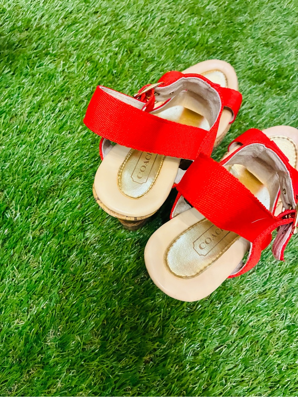 Coach Red Canvas Espadrille Wedge Sandals – Logo Strap – Size 7 - Picture 4 of 7